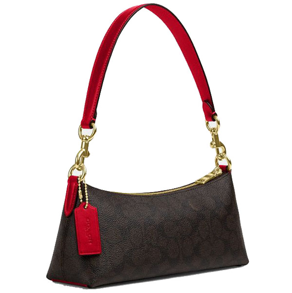 Coach Charlotte Shoulder Bag In Signature Canvas Walnut Bold Red # CX810