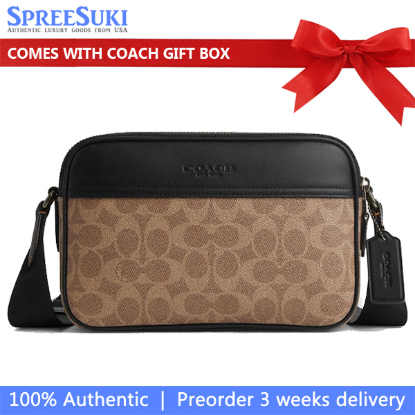 Coach Graham Crossbody Bag In Signature Canvas Tan Black # CV921