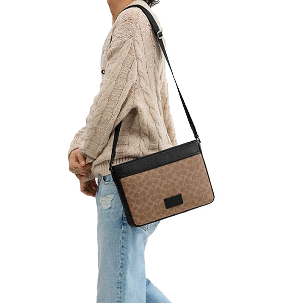 Coach District Crossbody Bag In Signature Canvas Tan Black # CY824