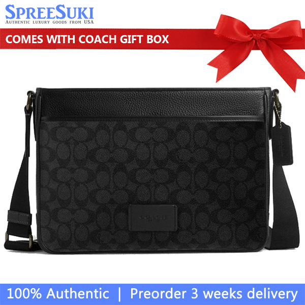 Coach District Crossbody Bag In Signature Canvas Gunmetal Charcoal Black # CV761