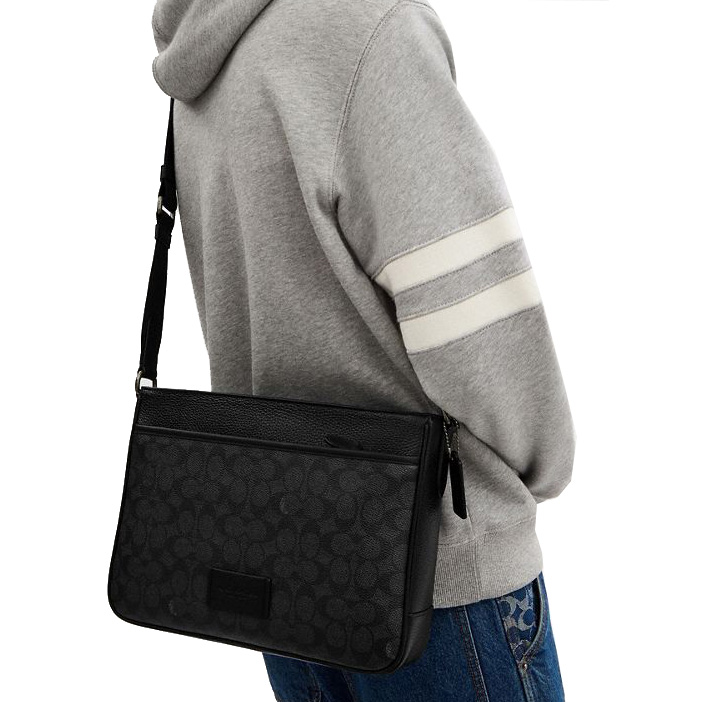 Coach District Crossbody Bag In Signature Canvas Gunmetal Charcoal Black # CV761