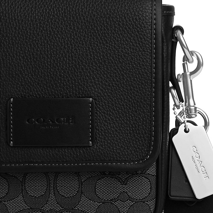 Coach Lucas Crossbody Bag In Signature Jacquard Silver Charcoal Black # CO915