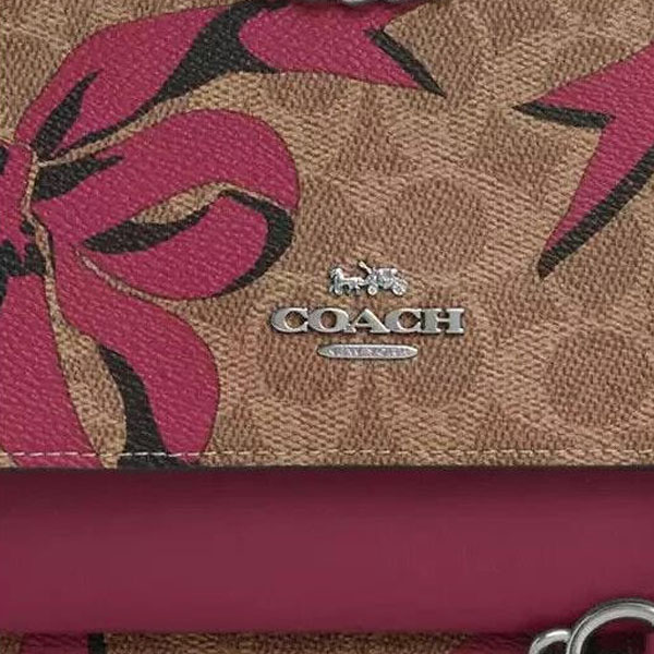 Coach Klare Crossbody Bag In Signature Canvas With Bow Print Silver Tan Pink Multi # CY649