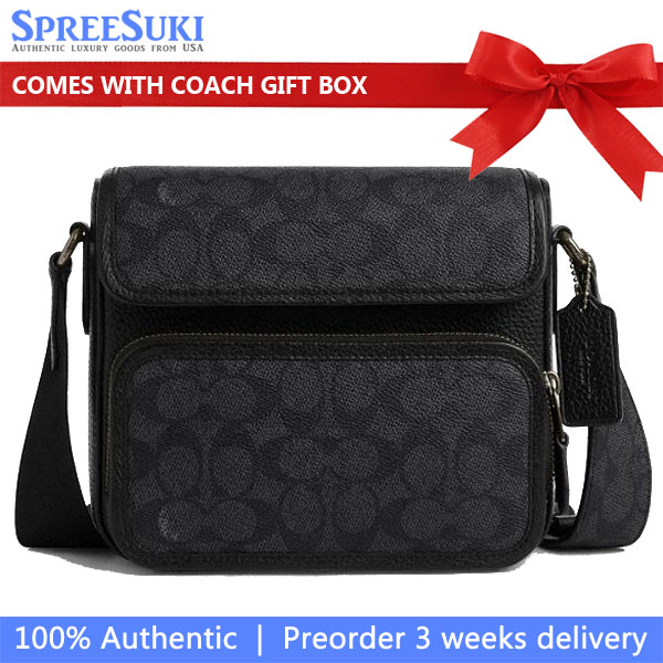 Coach Sullivan Flap Crossbody Bag In Signature Canvas Gunmetal Charcoal Black # CZ396