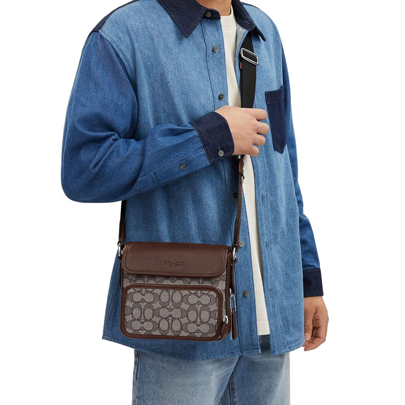 Coach Sullivan Flap Crossbody Bag In Signature Jacquard Silver Oak Maple # CT834