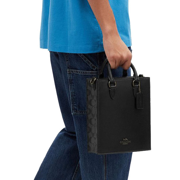 Coach Dylan Tote Bag In Colorblock Signature Canvas Gunmetal Black Charcoal # CP050