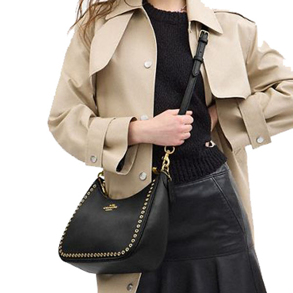 Coach Teri Hobo Bag With Grommets Brass Black # CY645
