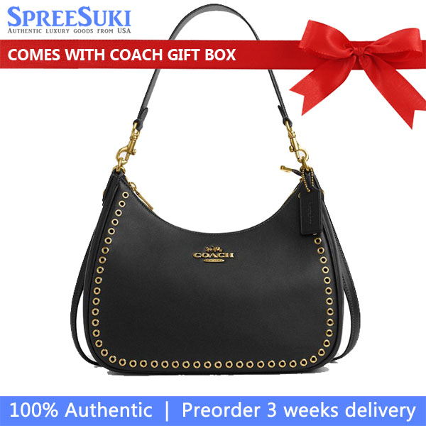 Coach Teri Hobo Bag With Grommets Brass Black # CY645
