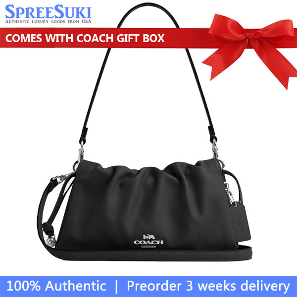 Coach Faye Shoulder Bag With Ruching Silver Black # CV529