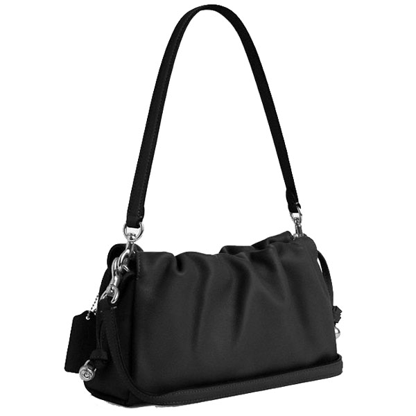 Coach Faye Shoulder Bag With Ruching Silver Black # CV529