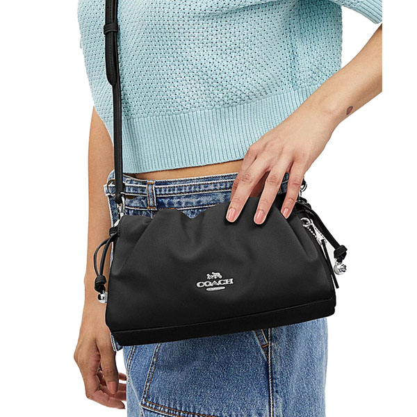 Coach Faye Shoulder Bag With Ruching Silver Black # CV529