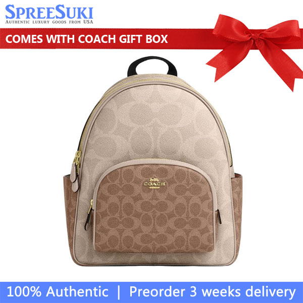 Coach Court Backpack In Blocked Signature Canvas Sand Tan # CZ771