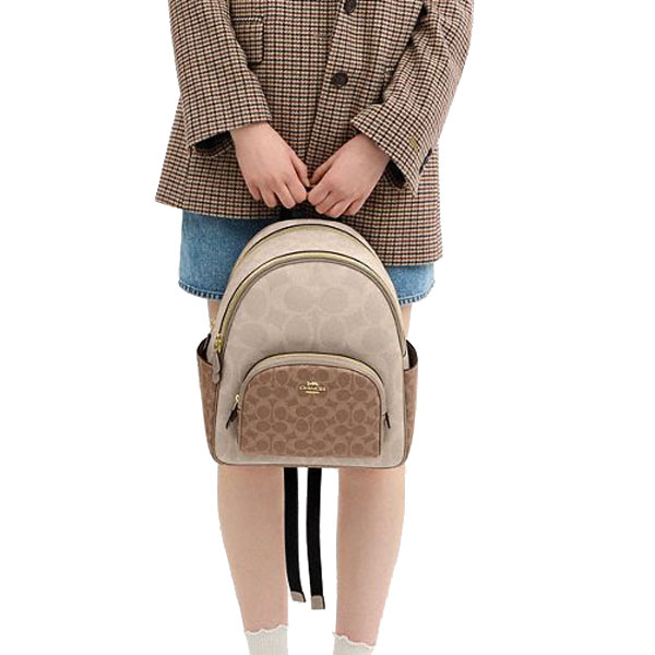 Coach Court Backpack In Blocked Signature Canvas Sand Tan # CZ771