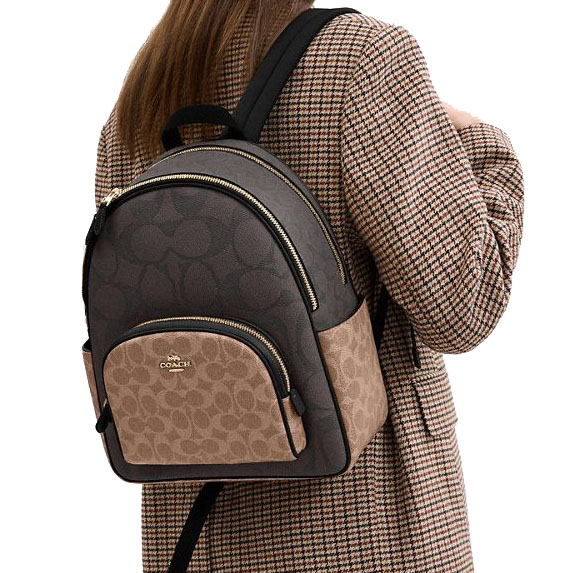 Coach Court Backpack In Blocked Signature Canvas Walnut Tan # CZ771