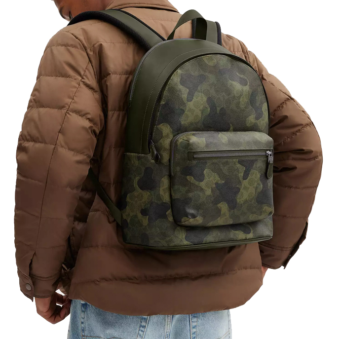 Coach West Backpack In Signature Camo Print Dark Shamrock Multi # CW311