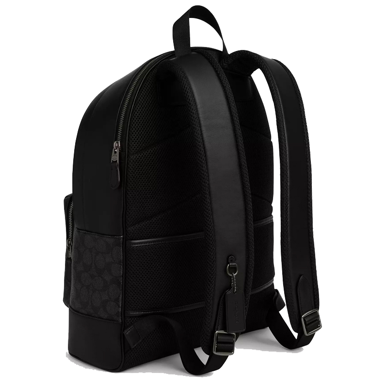 Coach West Backpack In Signature Canvas With Varsity Stripe Gunmetal Charcoal Denim Chalk # CV922