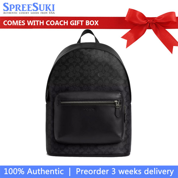 Coach West Backpack In Signature Canvas Gunmetal Charcoal Black # CV925