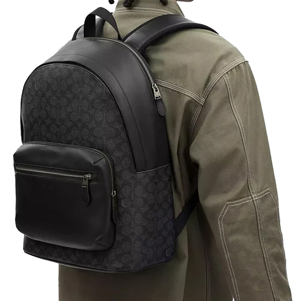 Coach West Backpack In Signature Canvas Gunmetal Charcoal Black # CV925