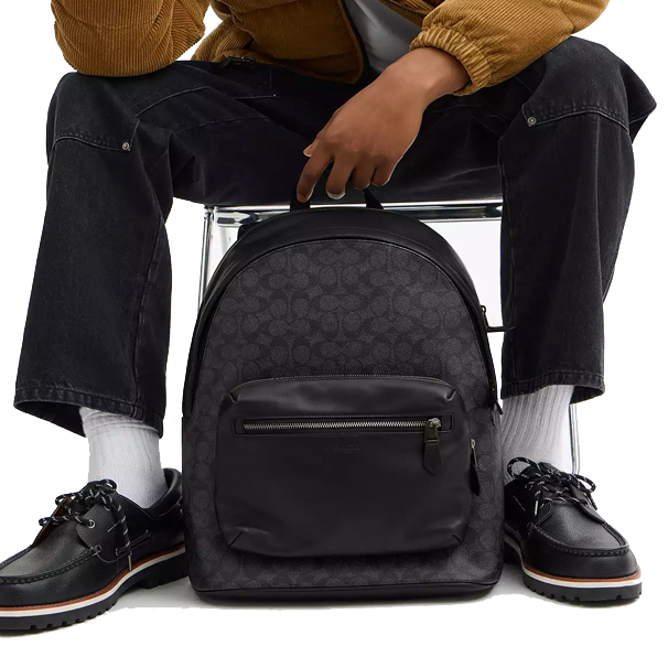 Coach West Backpack In Signature Canvas Gunmetal Charcoal Black # CV925