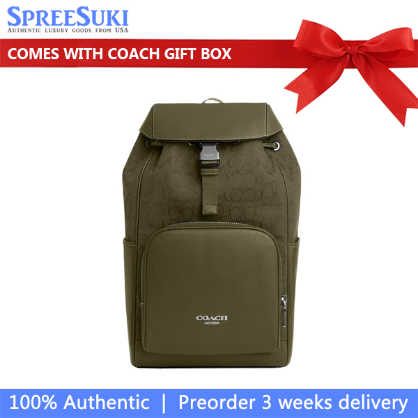 Coach Racer Backpack In Signature Jacquard Silver Olive Drab Olive Drab # CW172