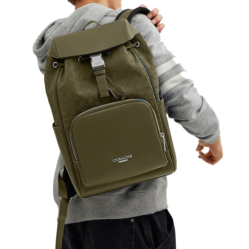 Coach Racer Backpack In Signature Jacquard Silver Olive Drab Olive Drab # CW172