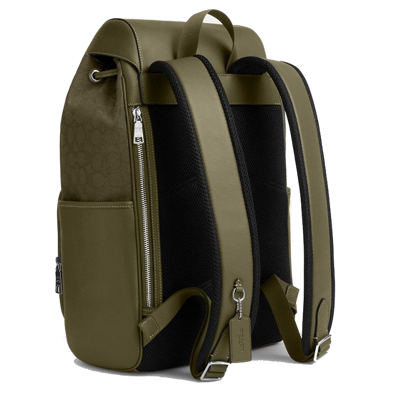 Coach Racer Backpack In Signature Jacquard Silver Olive Drab Olive Drab # CW172