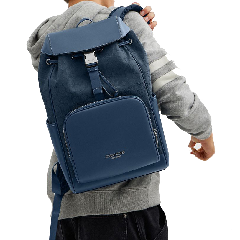 Coach Racer Backpack In Signature Jacquard Silver Denim Dark Denim # CW172