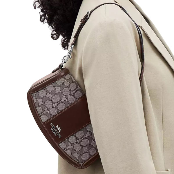 Coach Andrea Shoulder Bag In Signature Jacquard Silver Oak Maple # CT767