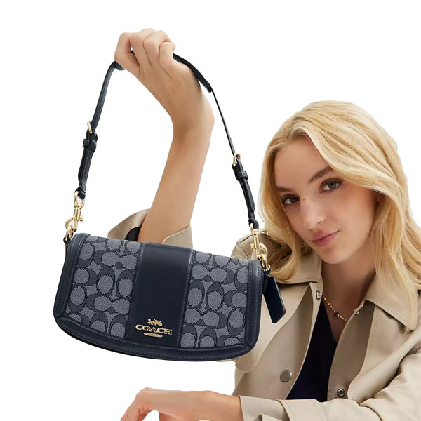 Coach Andrea Shoulder Bag In Signature Jacquard Midnight Navy # CT767