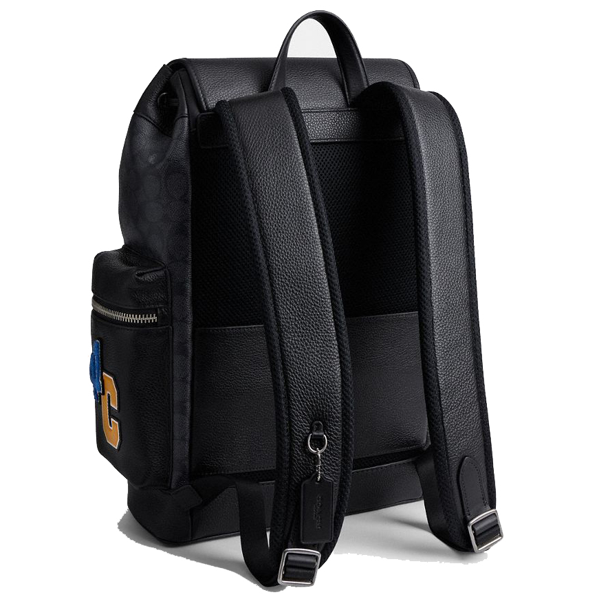 Coach Sprint Backpack In Signature Canvas With Patches Gunmetal Charcoal Multi # CY818