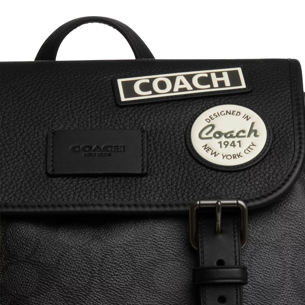 Coach Sprint Backpack In Signature Canvas With Patches Gunmetal Charcoal Multi # CY818