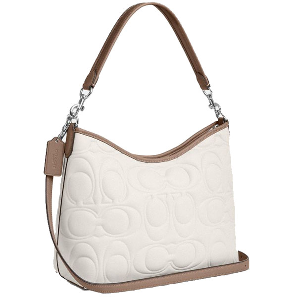 Coach Laurel Shoulder Bag In Blocked Signature Leather Silver Chalk Taupe # CZ184