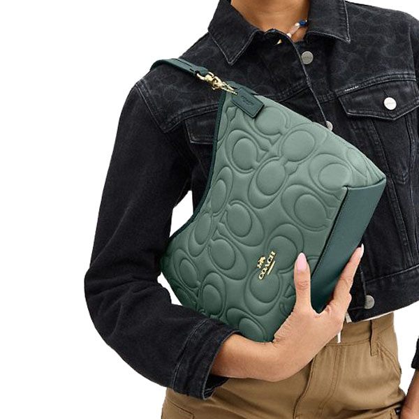 Coach Laurel Shoulder Bag In Blocked Signature Leather Sage Dark Turquoise # CZ184