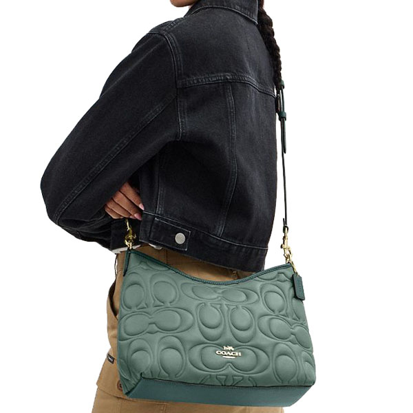 Coach Laurel Shoulder Bag In Blocked Signature Leather Sage Dark Turquoise # CZ184