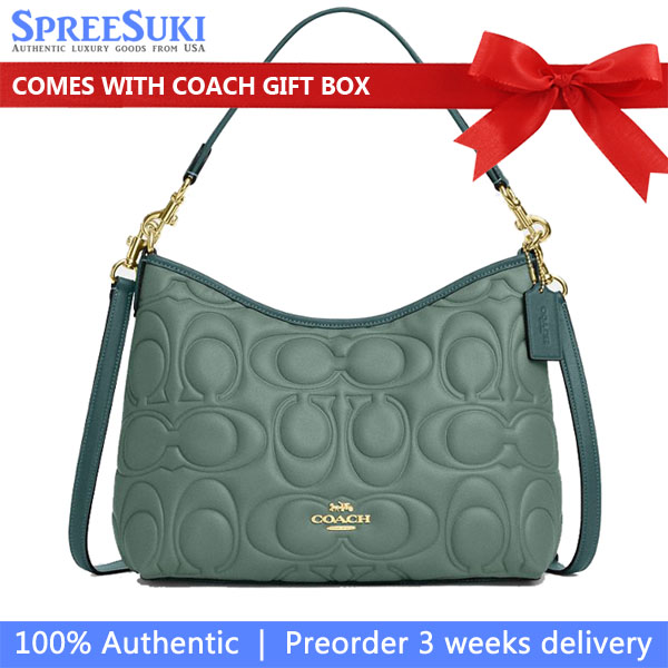 Coach Laurel Shoulder Bag In Blocked Signature Leather Sage Dark Turquoise # CZ184