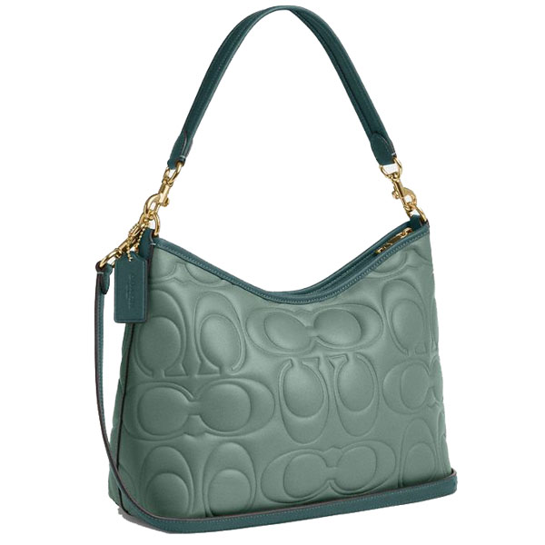 Coach Laurel Shoulder Bag In Blocked Signature Leather Sage Dark Turquoise # CZ184