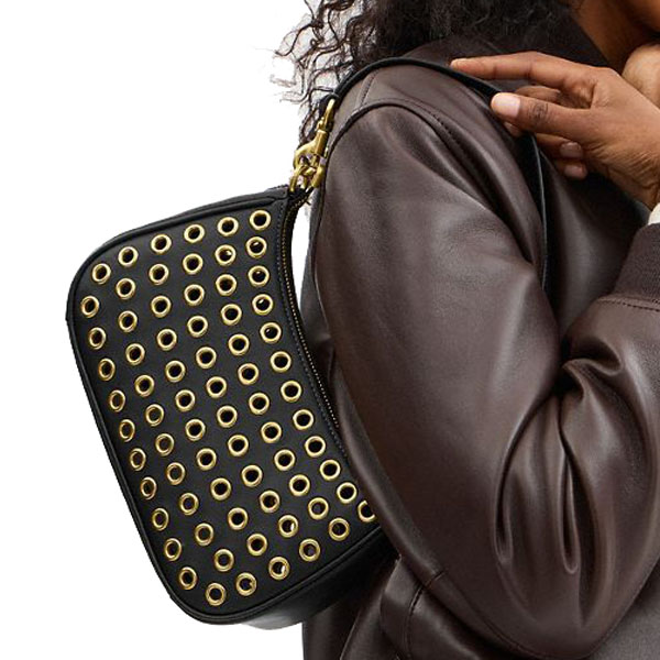 Coach Teri Shoulder Bag With Grommets Brass Black # CY646