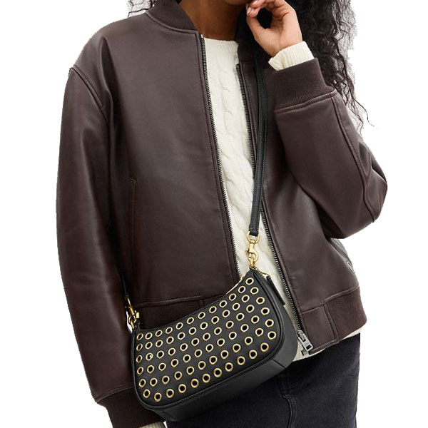 Coach Teri Shoulder Bag With Grommets Brass Black # CY646