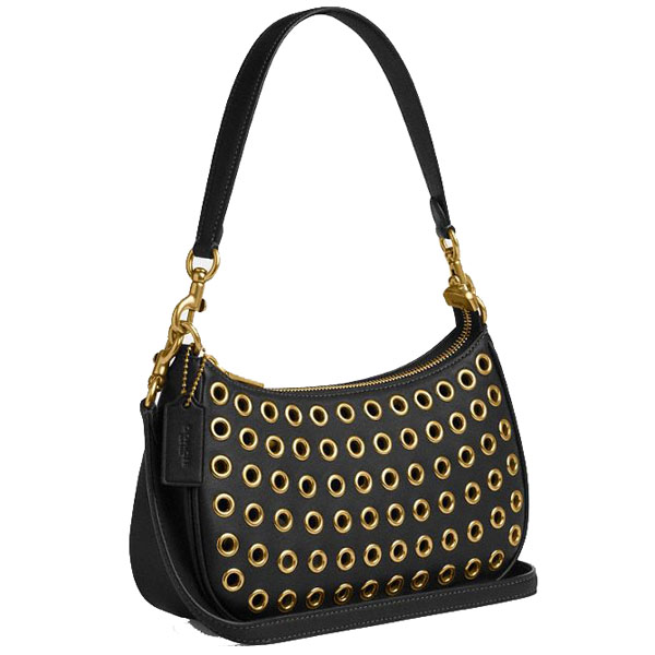 Coach Teri Shoulder Bag With Grommets Brass Black # CY646