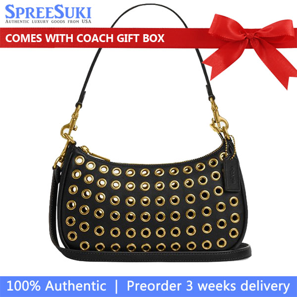 Coach Teri Shoulder Bag With Grommets Brass Black # CY646