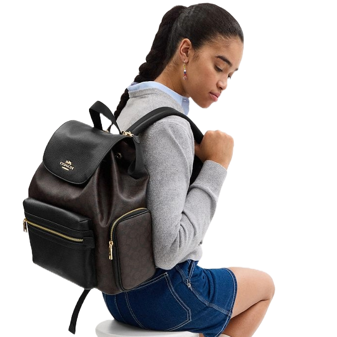 Coach Baby Backpack In Signature Canvas Walnut Black # CZ187