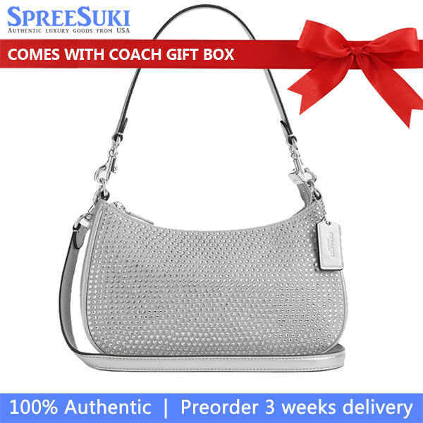 Coach Teri Shoulder Bag With Crystal Silver Silver # CV937