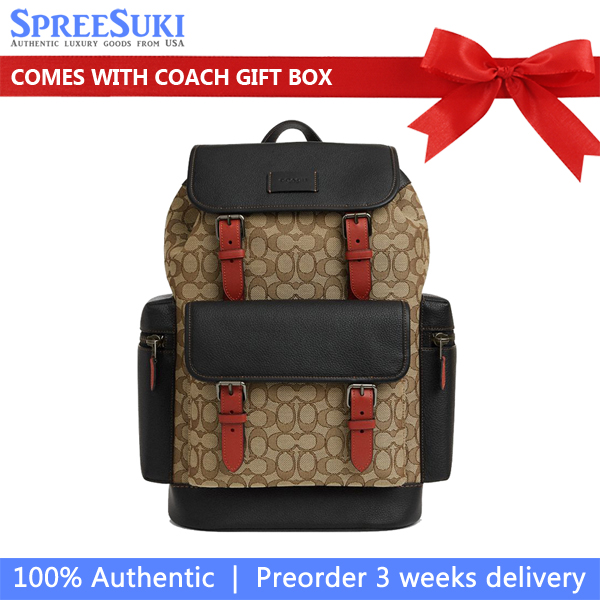 Coach Sprint Backpack In Signature Jacquard Black Antique Nickel Khaki Black Multi # CT016