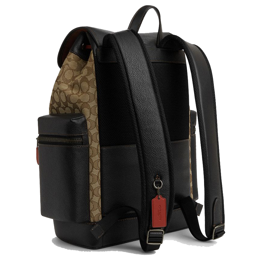 Coach Sprint Backpack In Signature Jacquard Black Antique Nickel Khaki Black Multi # CT016