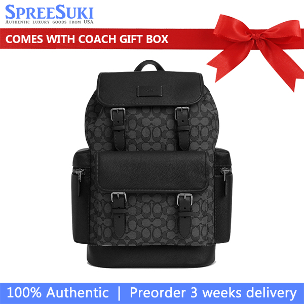 Coach Sprint Backpack In Signature Jacquard Silver Charcoal Black # CT016