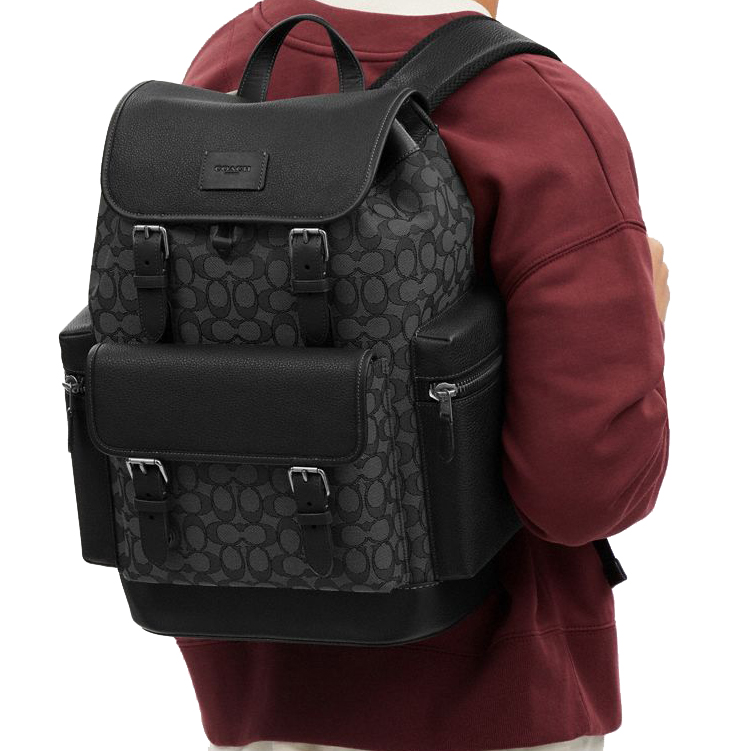 Coach Sprint Backpack In Signature Jacquard Silver Charcoal Black # CT016