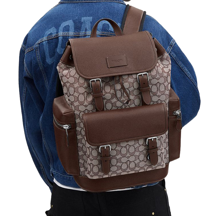 Coach Sprint Backpack In Signature Jacquard Silver Oak Maple # CT016