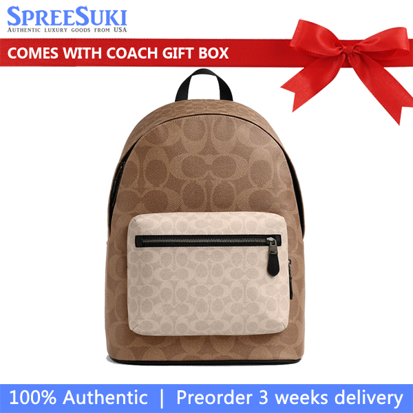 Coach West Backpack In Blocked Signature Canvas Sand Tan # CAB59