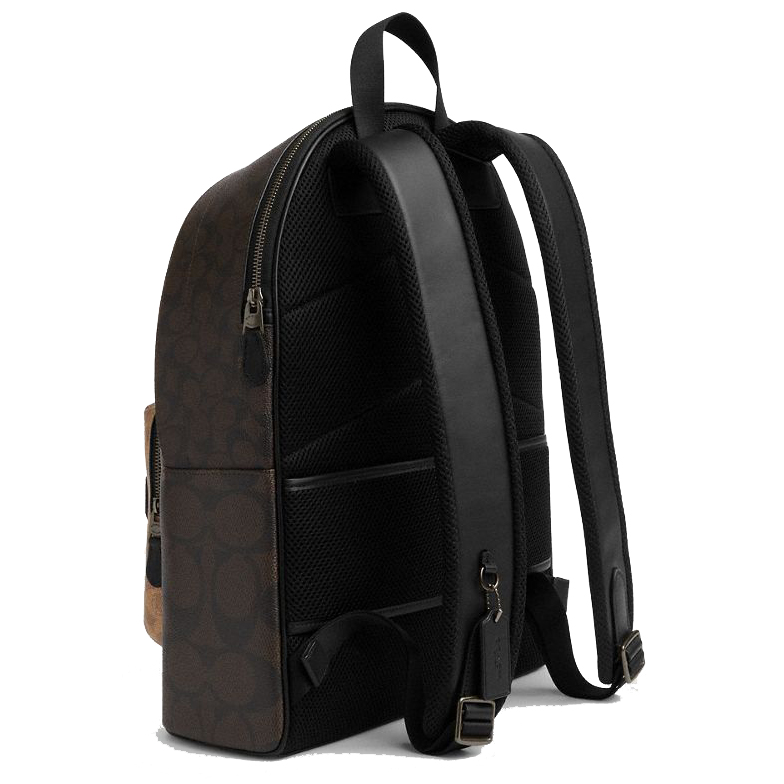 Coach West Backpack In Blocked Signature Canvas Walnut Tan # CAB59