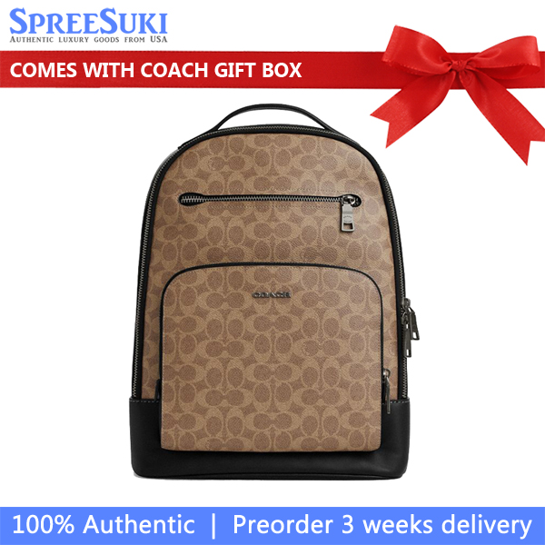 Coach Ethan Backpack In Signature Canvas Tan Black # CV919